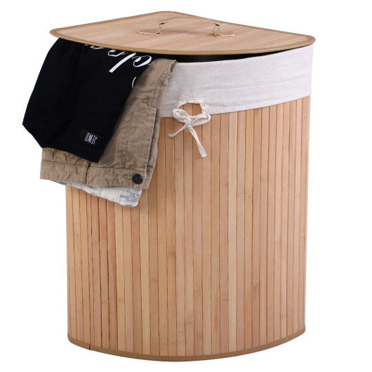 Corner Bamboo Hamper Laundry Basket-Natural