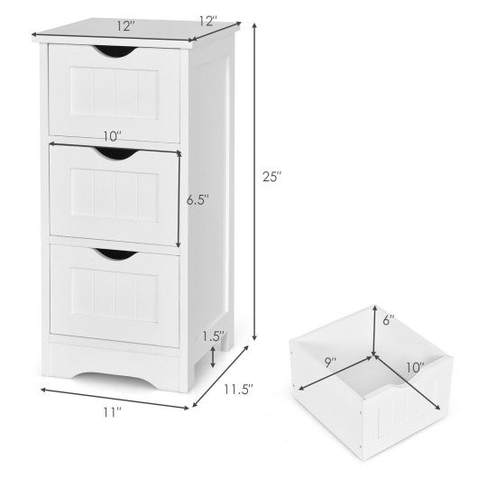 Bathroom Wooden Free Standing Storage Side Floor Cabinet Organizer-3-Tier.