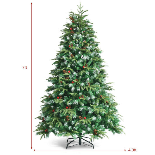 Pre-Lit Snowy Christmas Hinged Tree with Multi-Color Lights-7'