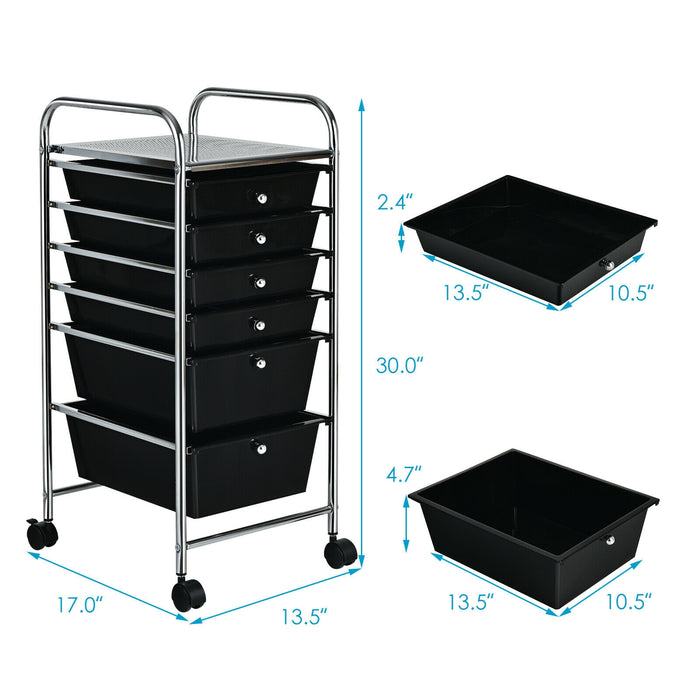 6 Drawers Rolling Storage Cart Organizer-Black