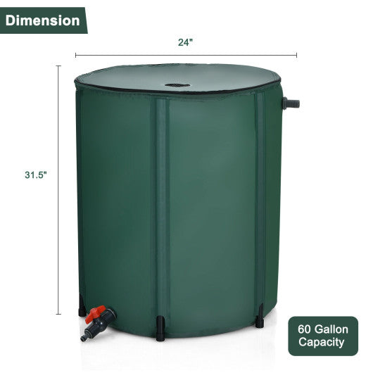 60 Gallon Portable Collapsible Rain Barrel Water Collector for Watering