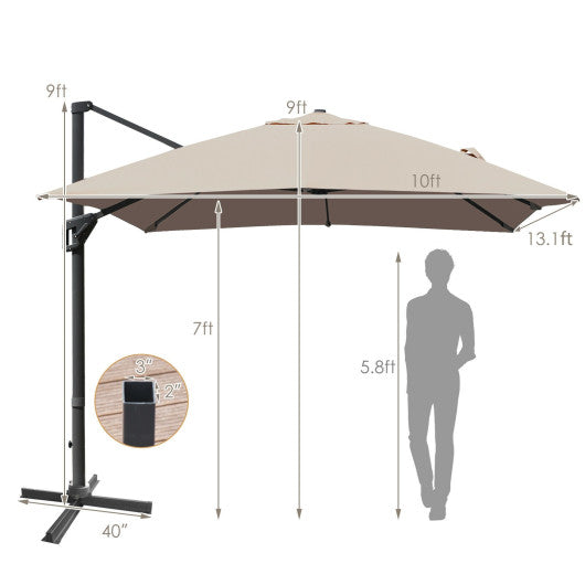 10 x 13 Feet Rectangular Cantilever Umbrella with 360Â° Rotation Function-Brown