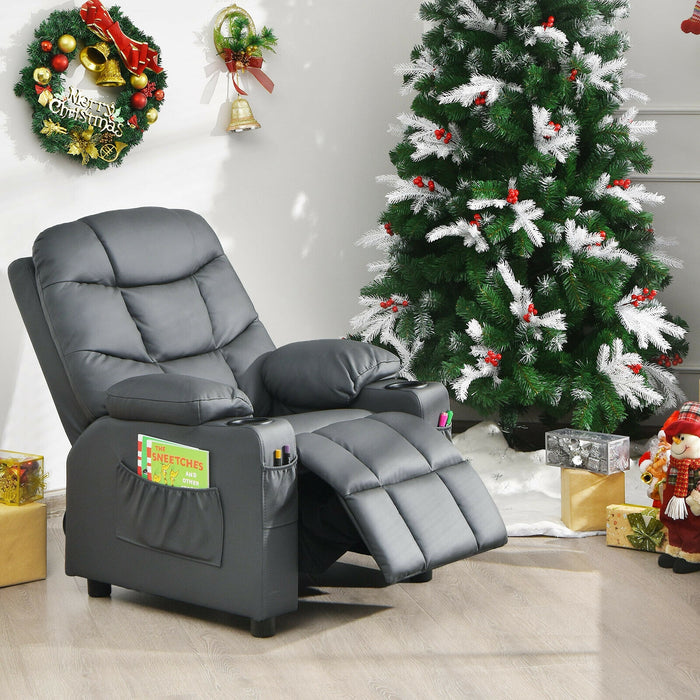 Kids Recliner Chair with Cup Holder and Footrest for Children-Gray