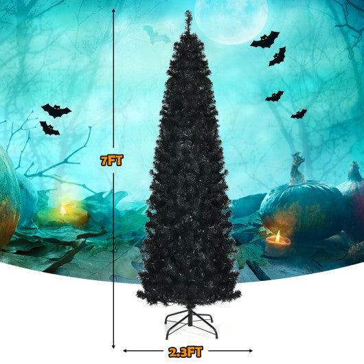 Pre-lit Christmas Halloween Tree with PVC Branch Tips and Warm White Lights-7 ft