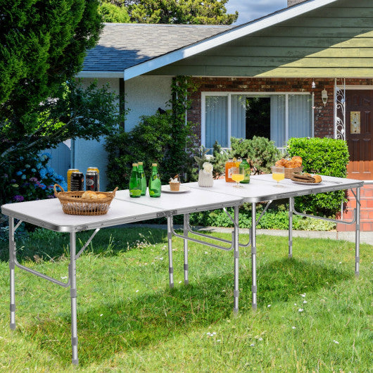 Set of 2 Folding Picnic Utility Table with Carrying Handle-White