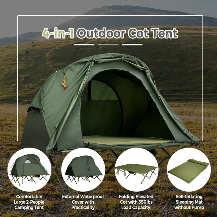 2-Person Outdoor Camping Tent with External Cover-Green