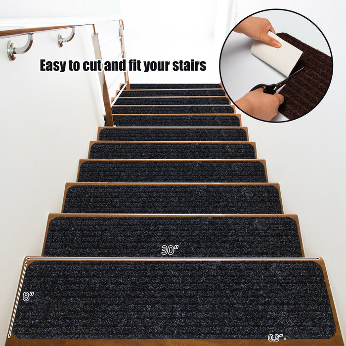 15 Pieces 30 x 8 Inch Slip Resistant Soft Stair Treads Carpet-Black