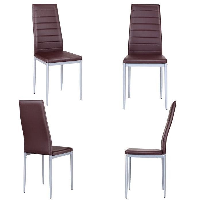 4 pcs PVC Leather Dining Side Chairs Elegant Design -Coffee