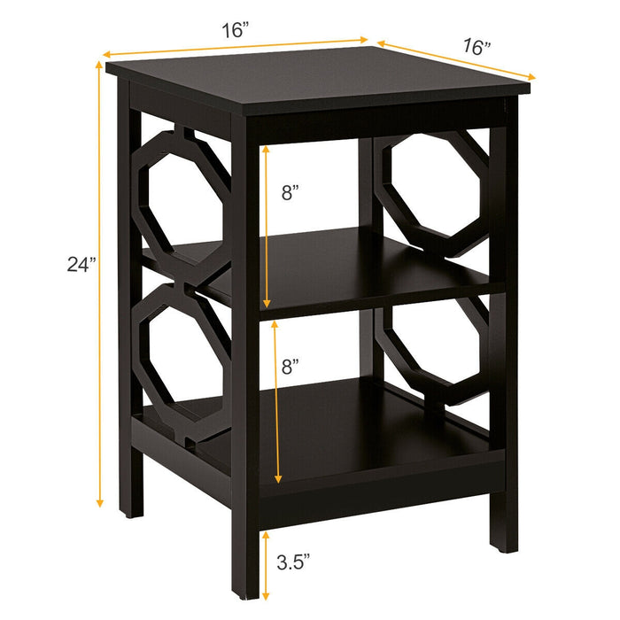 2 Pieces 3-Tier Nightstand Sofa Side End Table with Storage Display Shelf-Espresso