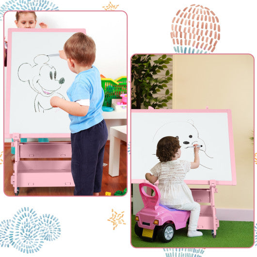 Multifunctional Kids' Standing Art Easel with Dry-Erase Board -Pink