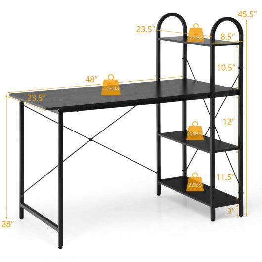 48-Inch Reversible Computer Desk with Storage Shelf-Black