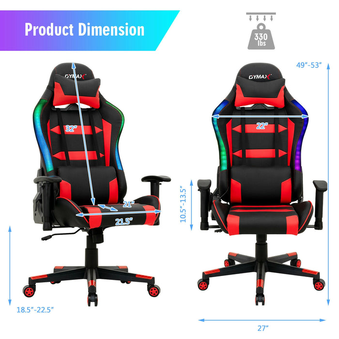 Adjustable Swivel Gaming Chair with LED Lights and Remote-Red