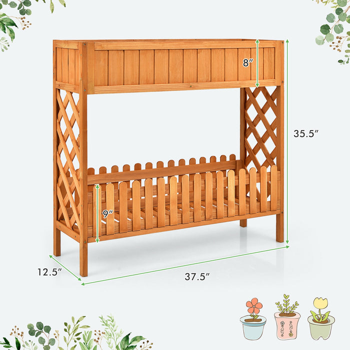 2-Tier Raised Garden Bed Elevated Wood Planter Box for Vegetable Flower Herb