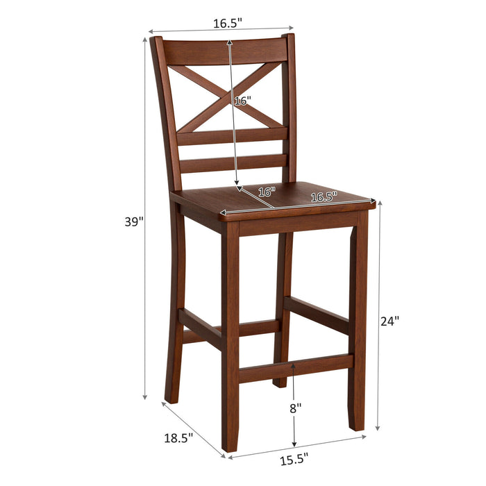 Set of 2 Bar Stools 25 Inch Counter Height Chairs with Rubber Wood Legs