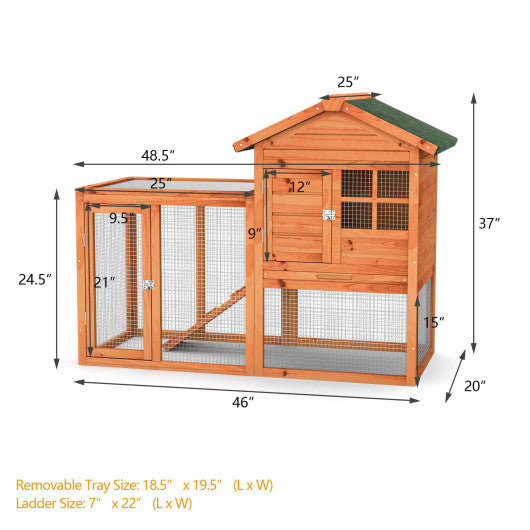 2-Story Wooden Rabbit Hutch with Running Area-Natural