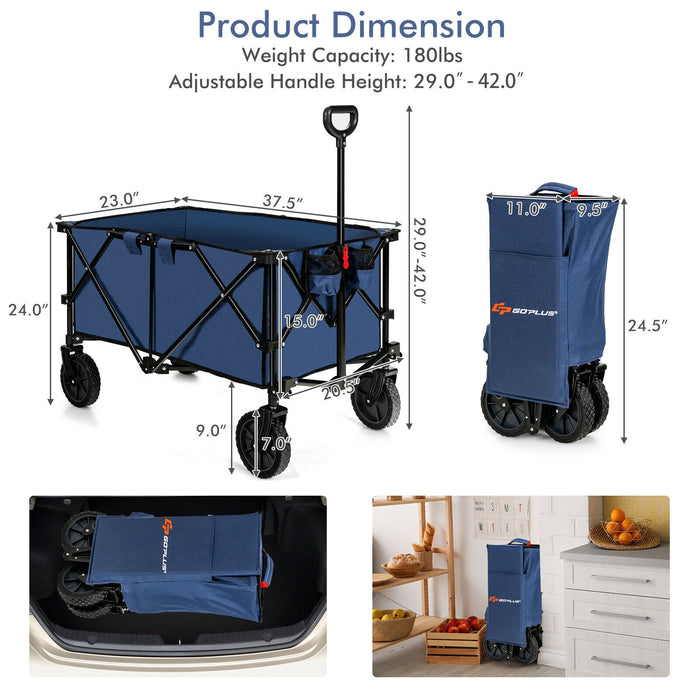 Outdoor Folding Wagon Cart with Adjustable Handle and Universal Wheels-Navy