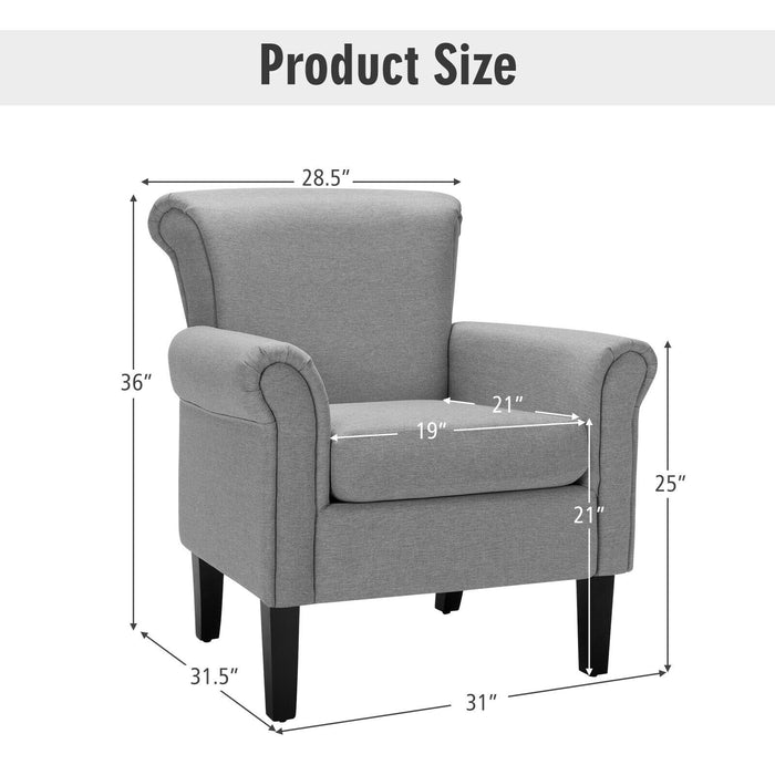 Upholstered Fabric Accent Chair with Adjustable Foot Pads-Light Gray