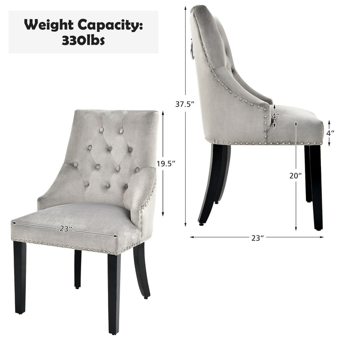 Modern Upholstered Button-Tufted Dining Chair with Naild Trim-Gray