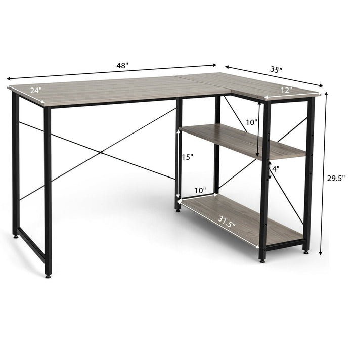 48 Inch Reversible L Shaped Computer Desk with Adjustable Shelf-Gray