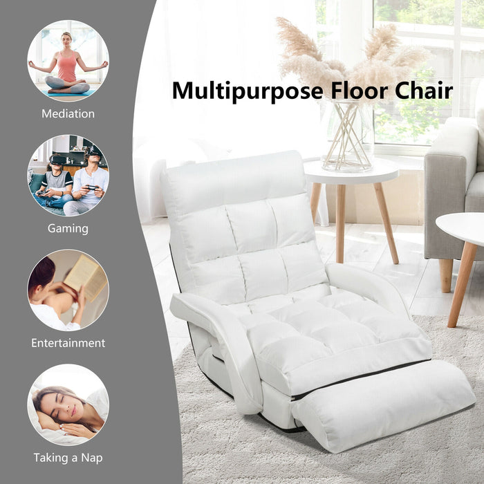 Folding Lazy Floor Chair Sofa with 6 Adjustable Position-White