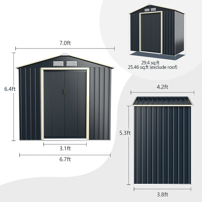 7 Feet x 4 Feet Metal Storage Shed with Sliding Double Lockable Doors-Gray