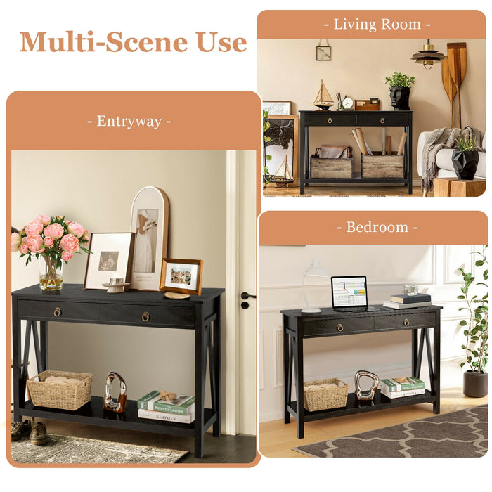 Console Table with Drawer Storage Shelf for Entryway Hallway-Black