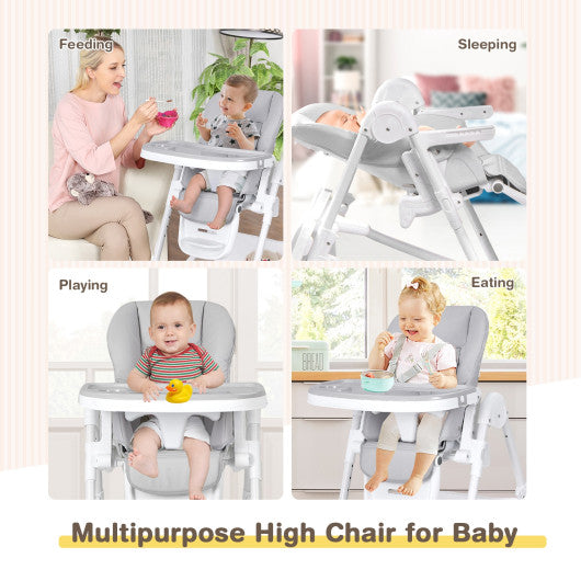 Baby Convertible Folding Adjustable High Chair with Wheel Tray Storage Basket-Gray