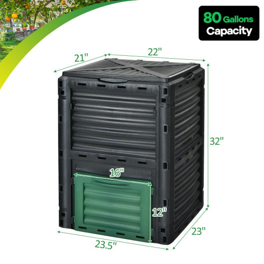 80-Gallon Outdoor Composter with Large Openable Lid and Bottom Exit Door