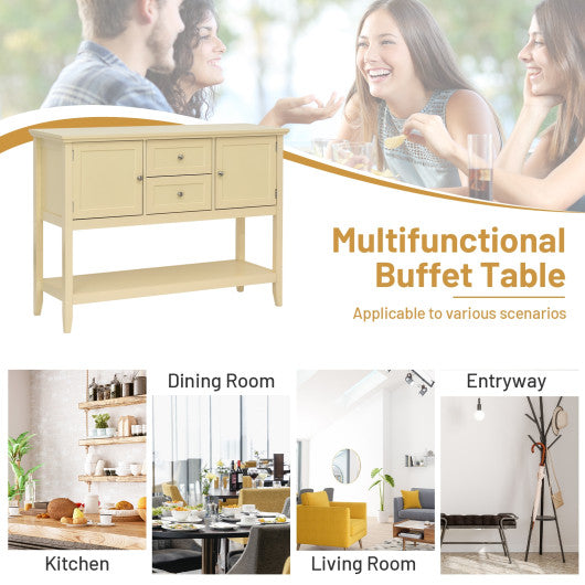 Wooden Sideboard Buffet Console Table  with Drawers and Storage-Beige