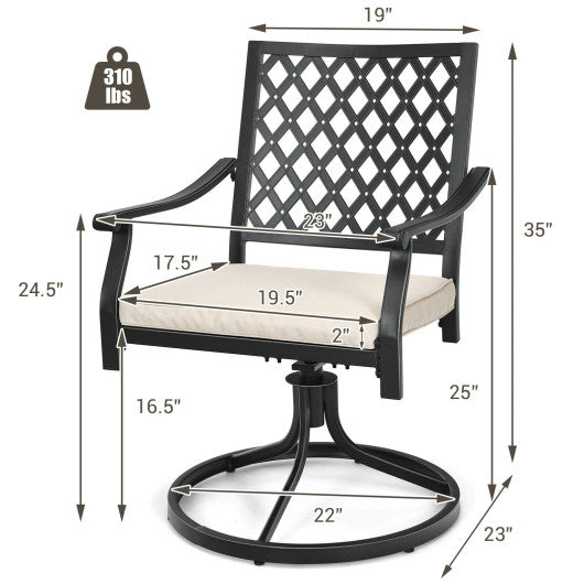 2 Pieces Patio 360Â° Swivel Dining Chairs with Rocker and Cushioned Armrest-Beige