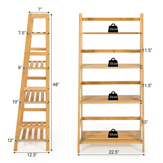 4-Tier Bamboo Bookshelf Ladder Shelf Plant Stand Rack-Natural