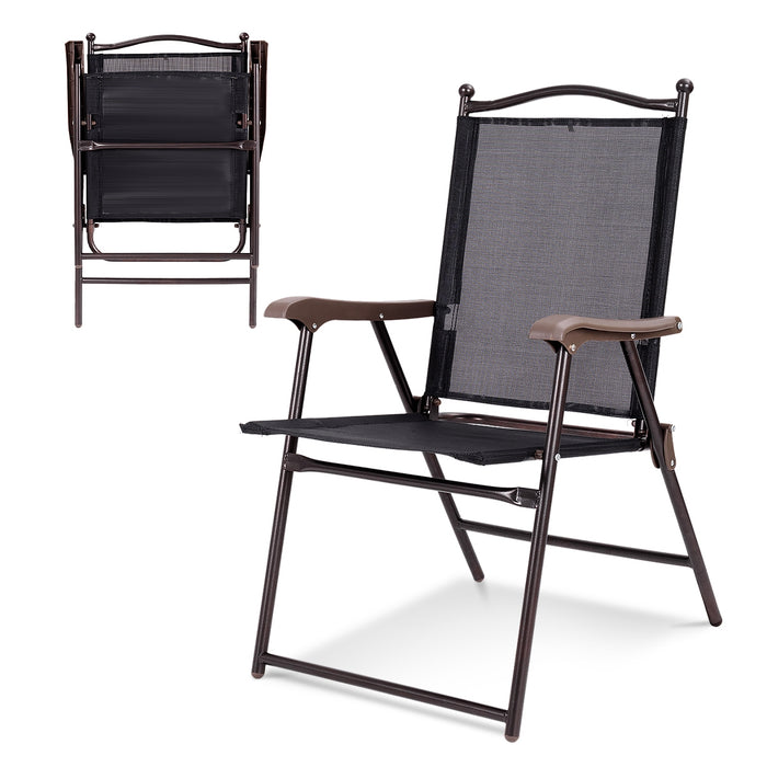 Set of 2 Patio Folding Sling Back Camping Deck Chairs-Black