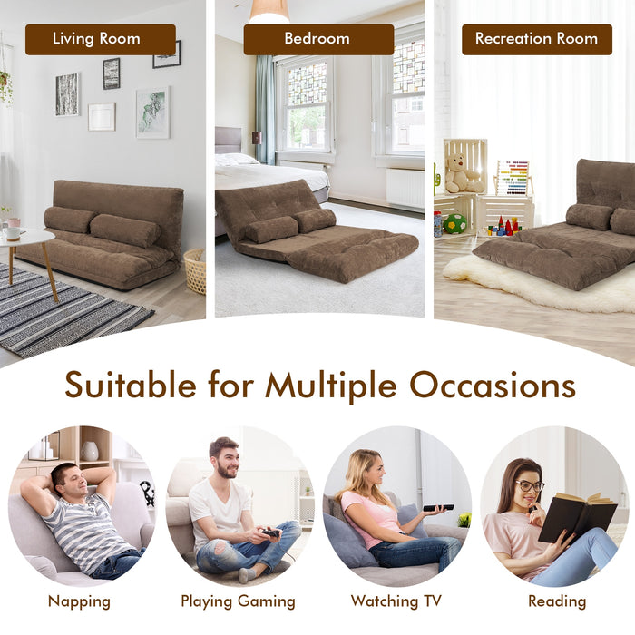 6-Position Adjustable Sleeper Lounge Couch with 2 Pillows-Coffee