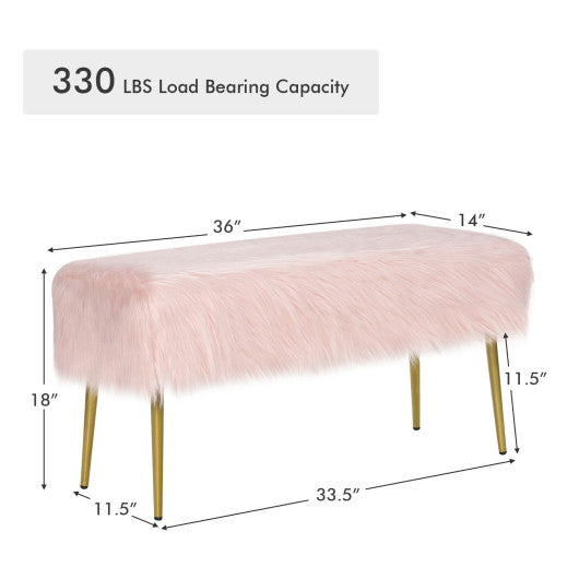 Upholstered Faux Fur Vanity Stool with Golden Legs for Makeup Room-Pink