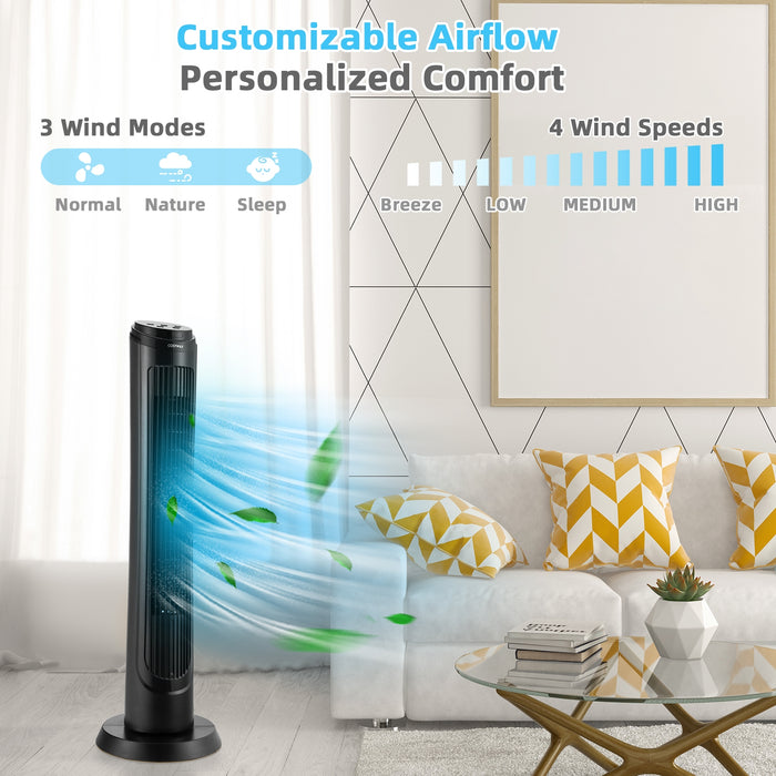 40 Inch Tower Fan with Remote 75Ëš Oscillating Fan with 3 Wind Modes and 4 Wind Speeds-Black