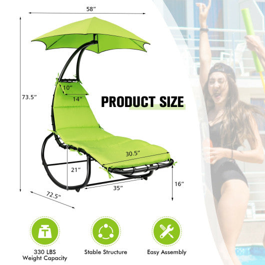 Hammock Swing Lounger Chair with Shade Canopy-Green