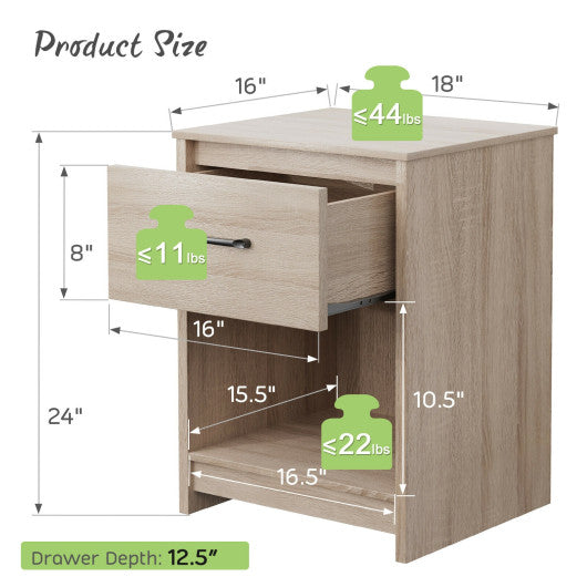 Wooden Nightstand with Drawer and Open Storage Compartment-Natural