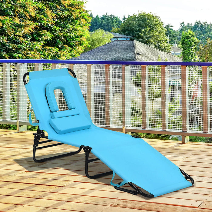 Outdoor Folding Chaise Beach Pool Patio Lounge Chair Bed with Adjustable Back and Hole-Turquoise