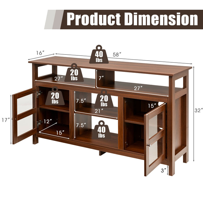 58 Inch TV Stand Console Center with 2 Cabinets and Open Shelf-Walnut