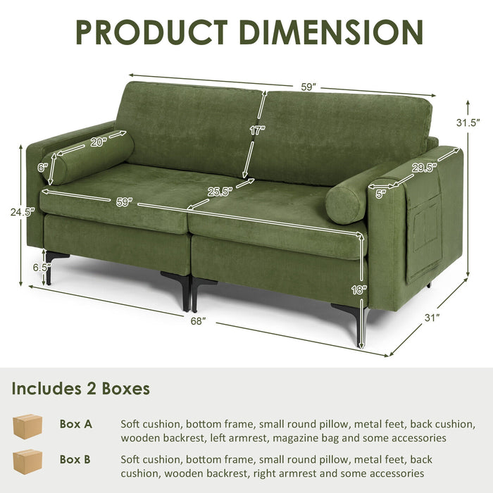 Modular 2-seat/3-Seat/4-Seat L-shaped Sectional Sofa Couch with Reversible Chaise and Socket USB Ports-2-Seat