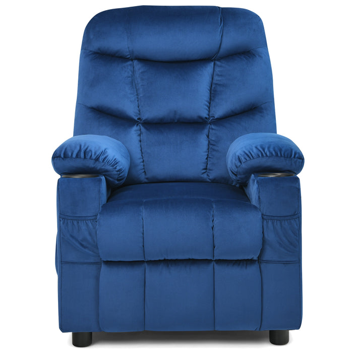 Kids Recliner Chair with Cup Holder and Footrest for Children-Light Blue