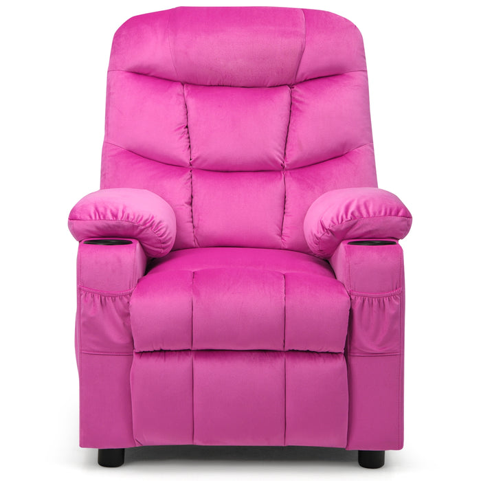 Kids Recliner Chair with Cup Holder and Footrest for Children-Pink