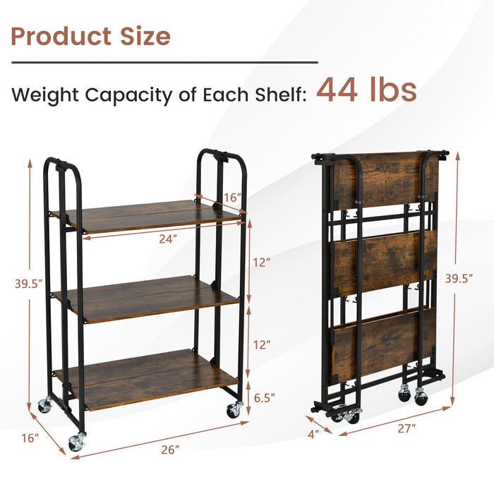 Foldable Rolling Cart with Storage Shelves for Kitchen-3-Tier