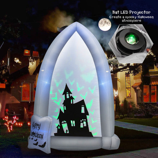 7 Feet Halloween Inflatable Tombstone with Bat LED Projector