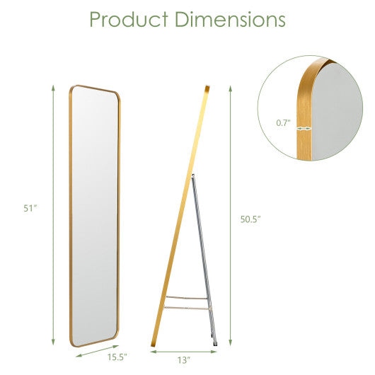 Full Length Wall Mounted Body Mirror with Free Standing Stand-Golden