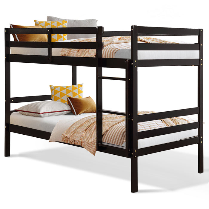 Twin Bunk Bed Children Wooden Bunk Beds Solid Hardwood-Brown