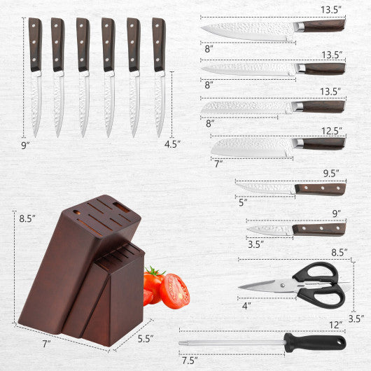 15 Pieces Stainless Steel Knife Set with Ergonomic Handle