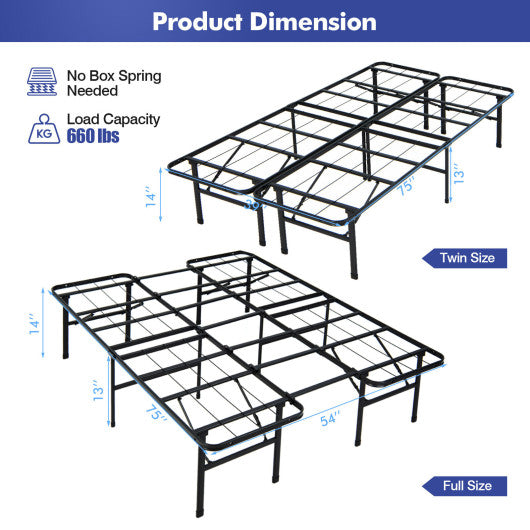 Full/King Size Folding Steel Platform Bed Frame for Kids and Adults-Full Size