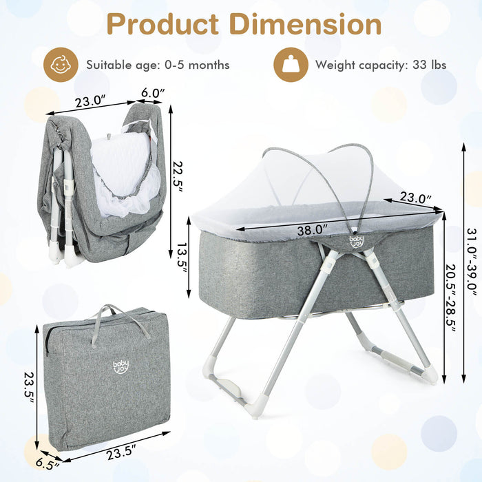 2-In-1 Baby Bassinet with Mattress and Net-Gray