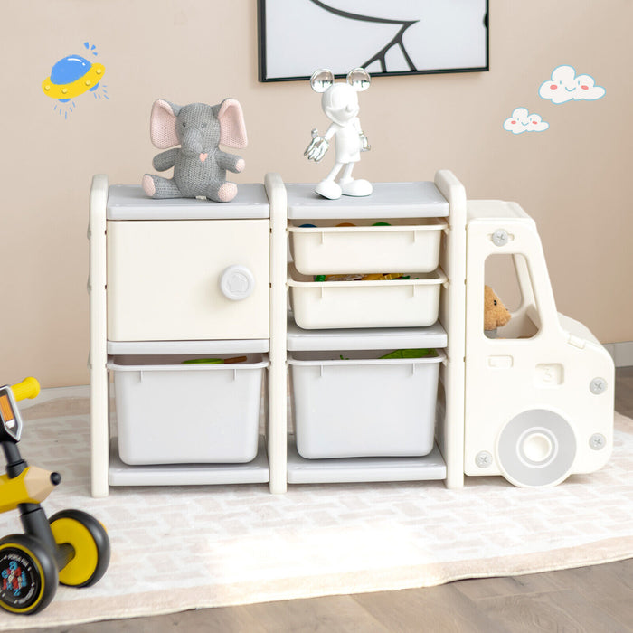 Toddler Truck Storage Organizer with Plastic Bins-Gray